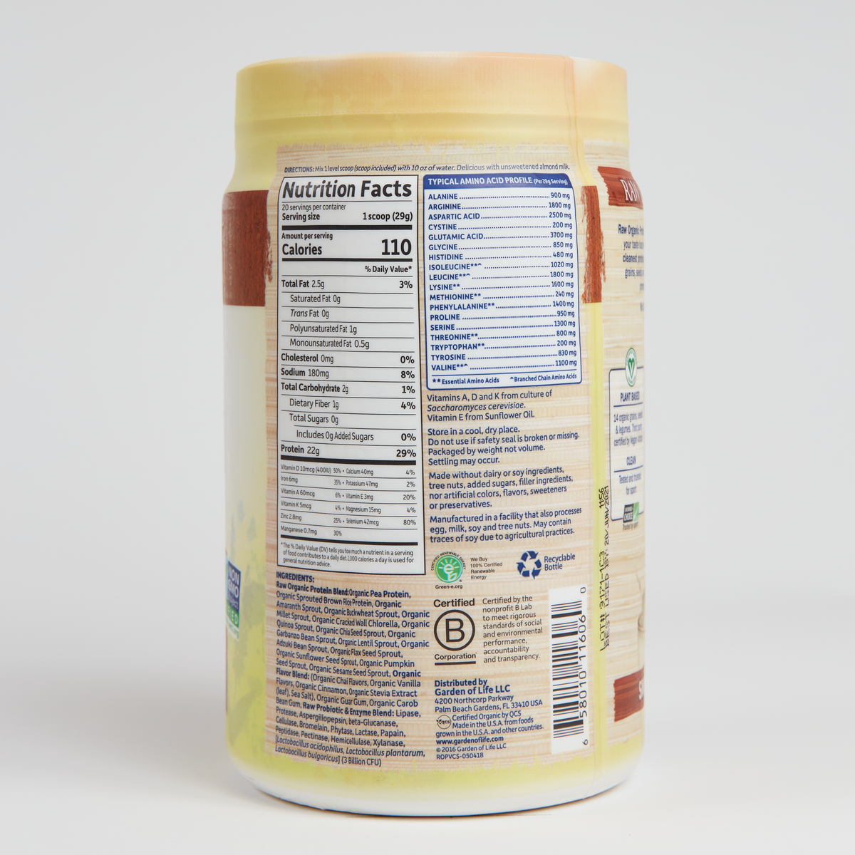 Garden Of Life Raw Organic Protein - Vanilla Chai - 580 g